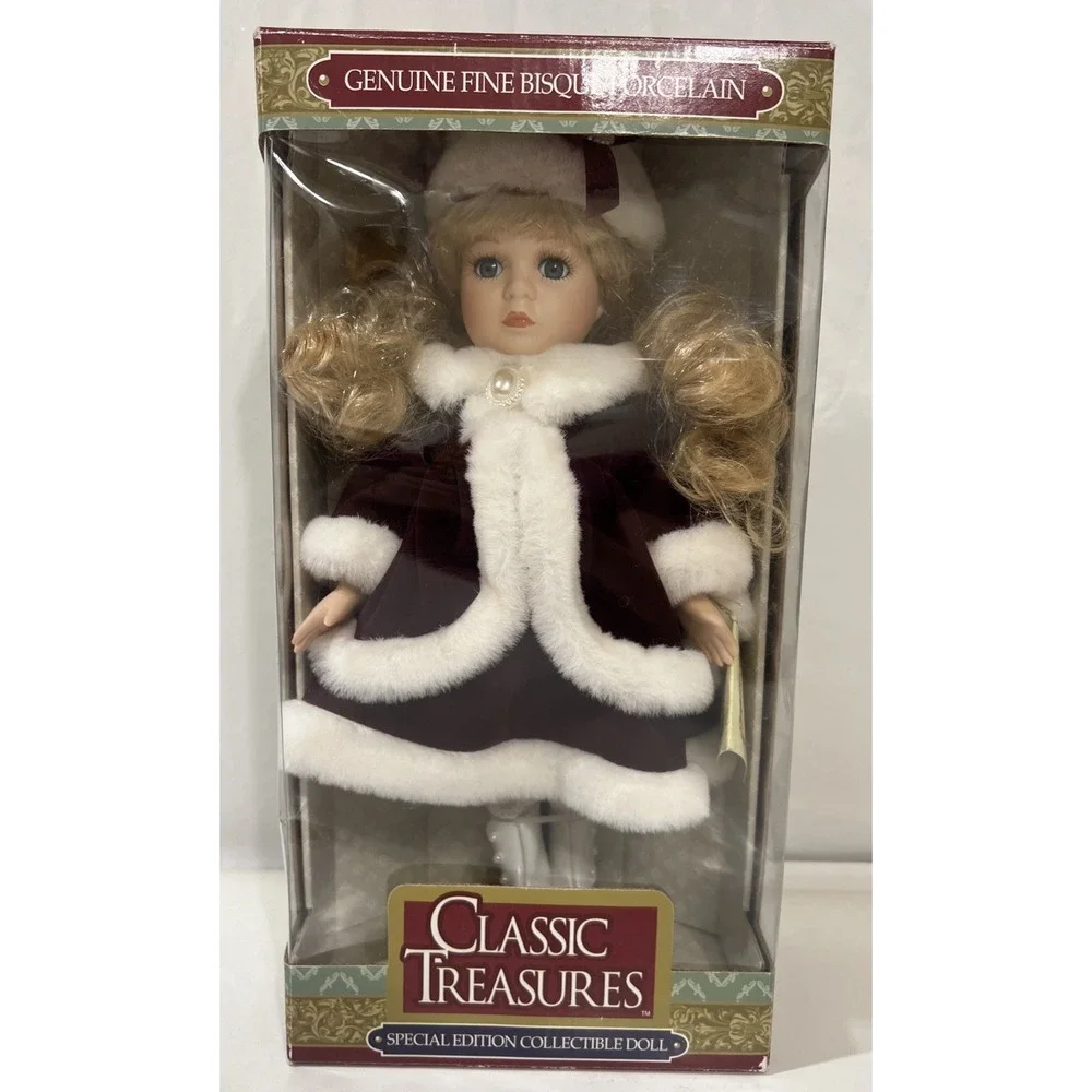 Classic Treasures Genuine Fine Bisque Porcelain Collectible Christmas Doll New‎